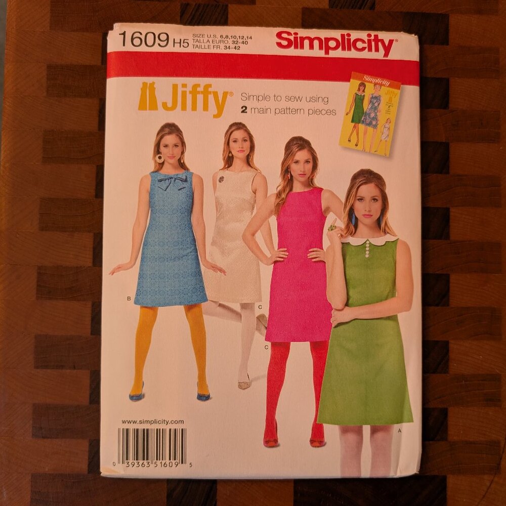 Simplicity 1609 - Uncut - Jiffy - Sizes 6-14 - 1960s mod shift dress